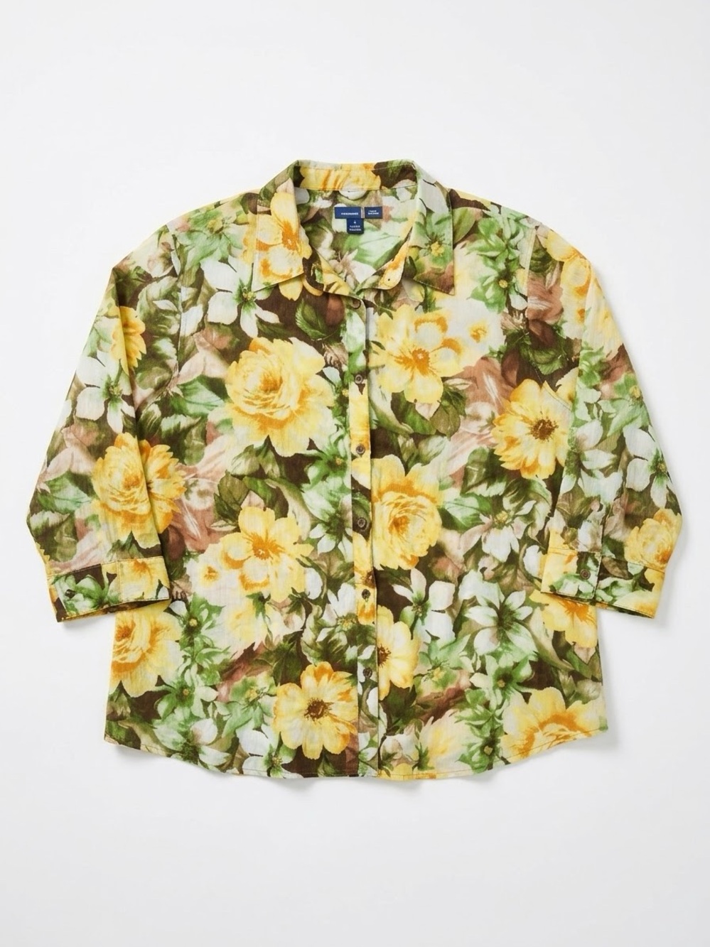 Vintage 90s Y2K Sunflower Floral Button Down Shirt 3X Cottagecore Botanical Top
